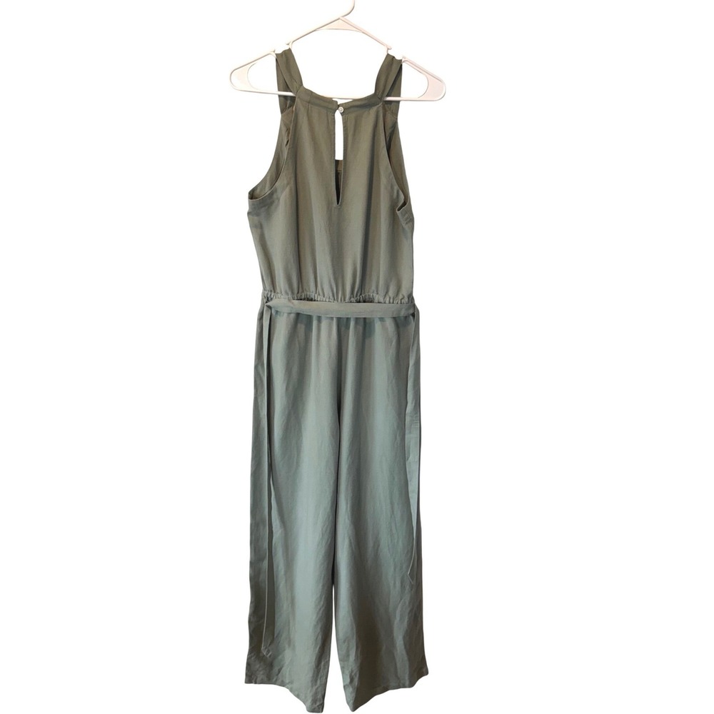 LOFT Women's Small Green Sleeveless Wide Leg Belted Jumpsuit‎ Olive Casual